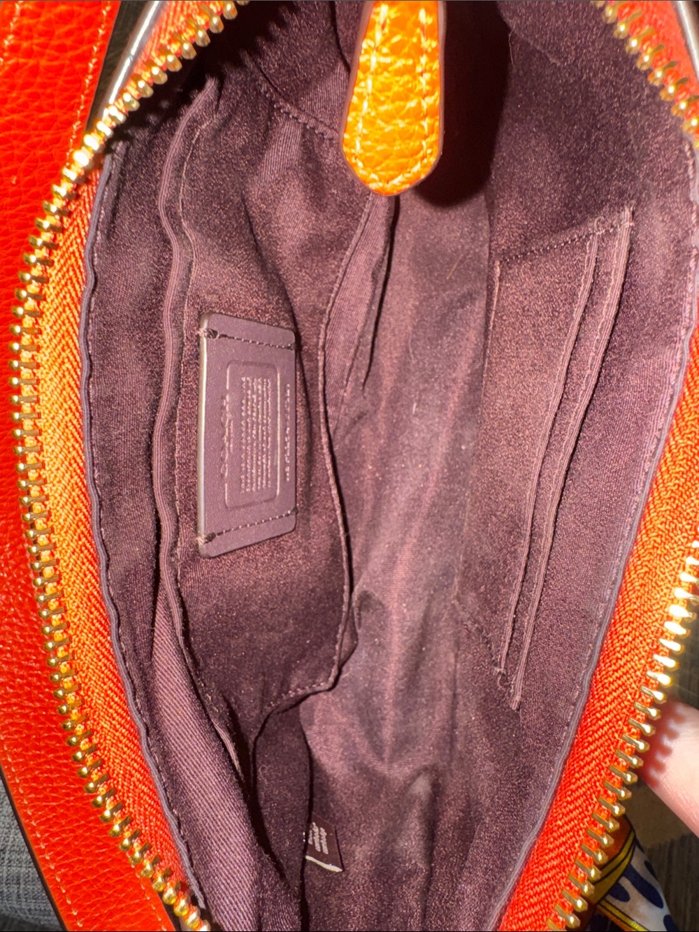 Coach Bag Teri Orange Pebbled Leather Small Shoulder Bag with Scarf Accent - Picture 12 of 17